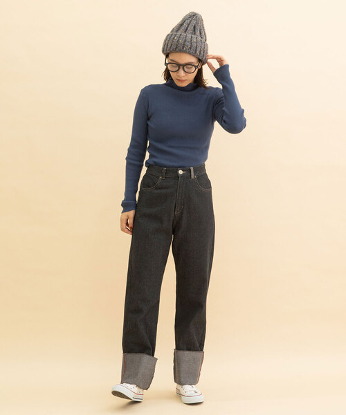 POU DOU DOU(プードゥドゥ)の「裾ロールアップパンツ(デニムパンツ・レディース・ブラック/キナリ・M)」の21枚目の写真