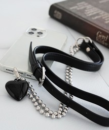LEPSIM | フェイクレザー＊メタルスマホストラップ　254422(スマホグッズ)