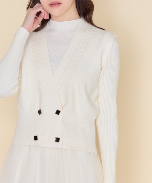 ケーブル編みニットベスト×リブニットチュールワンピースＳＥＴ（ワンピース）｜tocco closet（トッコ クローゼット）