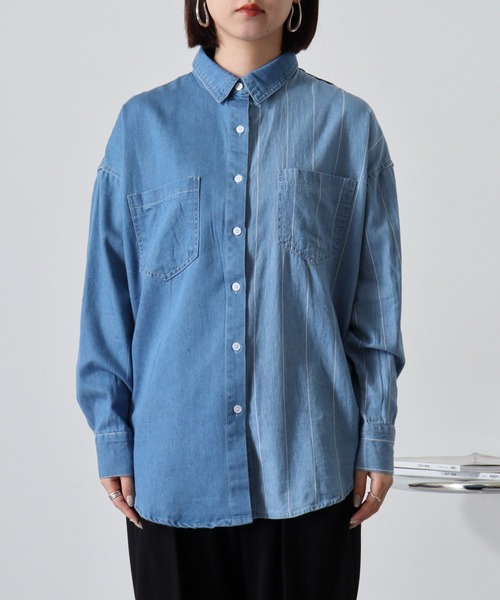 【セール】je crois soi ストライプ＆無地 デニムシャツ（シャツ/ブラウス）｜FUNALIVE（ファンアライブ）