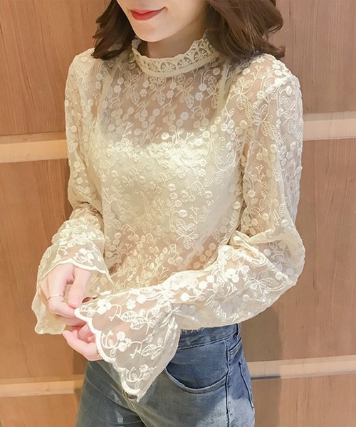 Lace Ladies(レースレディース)の「シアー 花柄 レース ハイネック ブラウス(その他トップス・レディース・ホワイト/アイボリー・XL/M/S)」の15枚目の写真