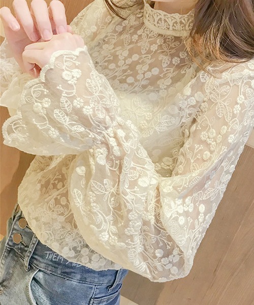 Lace Ladies(レースレディース)の「シアー 花柄 レース ハイネック ブラウス(その他トップス・レディース・ホワイト/アイボリー・XL/M/S)」の16枚目の写真