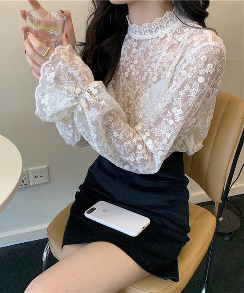 Lace Ladies(レースレディース)の「シアー 花柄 レース ハイネック ブラウス(その他トップス・レディース・ホワイト/アイボリー・XL/M/S)」の3枚目の写真