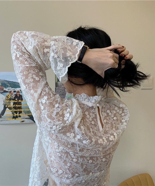 Lace Ladies(レースレディース)の「シアー 花柄 レース ハイネック ブラウス(その他トップス・レディース・ホワイト/アイボリー・XL/M/S)」の4枚目の写真