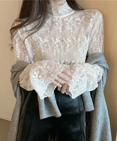 Lace Ladies(レースレディース)の「シアー 花柄 レース ハイネック ブラウス(その他トップス・レディース・ホワイト/アイボリー・XL/M/S)」の6枚目の写真