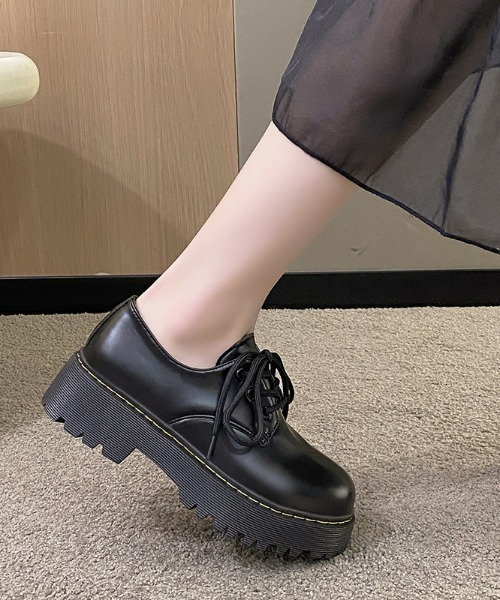 Teem Store（チームストア）の「【軽量】トラックソール厚底シンプル レースアップ オックスフォードシューズ 身長盛れ（ドレスシューズ・レディース・ブラック・S/M/L）」の10枚目の写真