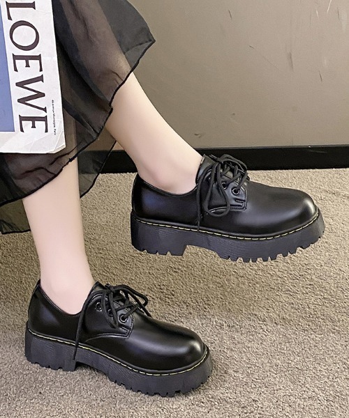 Teem Store（チームストア）の「【軽量】トラックソール厚底シンプル レースアップ オックスフォードシューズ 身長盛れ（ドレスシューズ・レディース・ブラック・S/M/L）」の6枚目の写真