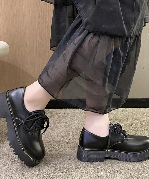 Teem Store（チームストア）の「【軽量】トラックソール厚底シンプル レースアップ オックスフォードシューズ 身長盛れ（ドレスシューズ・レディース・ブラック・S/M/L）」の12枚目の写真