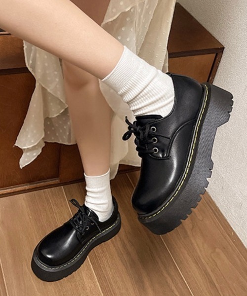 Teem Store（チームストア）の「【軽量】トラックソール厚底シンプル レースアップ オックスフォードシューズ 身長盛れ（ドレスシューズ・レディース・ブラック・S/M/L）」の20枚目の写真