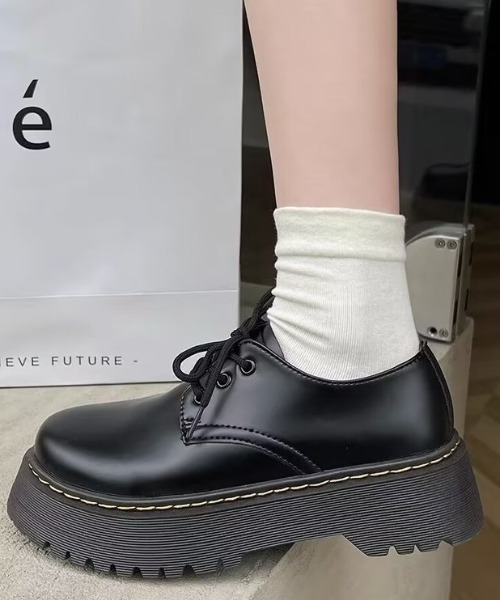 Teem Store（チームストア）の「【軽量】トラックソール厚底シンプル レースアップ オックスフォードシューズ 身長盛れ（ドレスシューズ・レディース・ブラック・S/M/L）」の17枚目の写真
