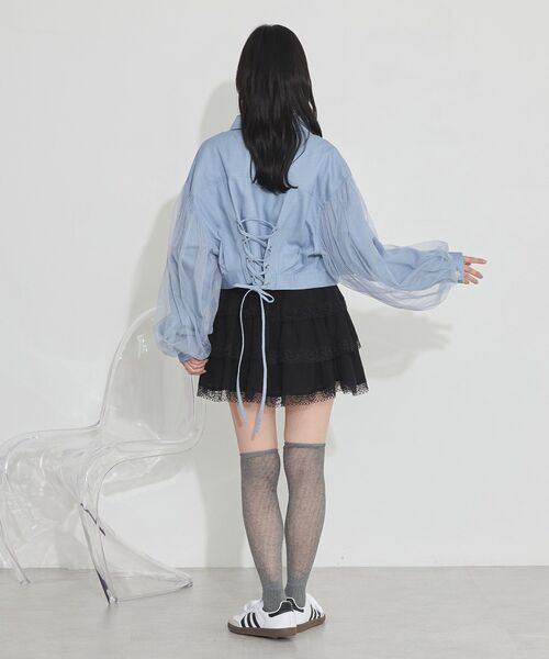 セール】チュールレイヤードバックレースアップジャケット
