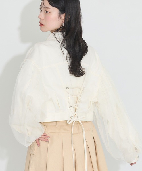 セール】チュールレイヤードバックレースアップジャケット