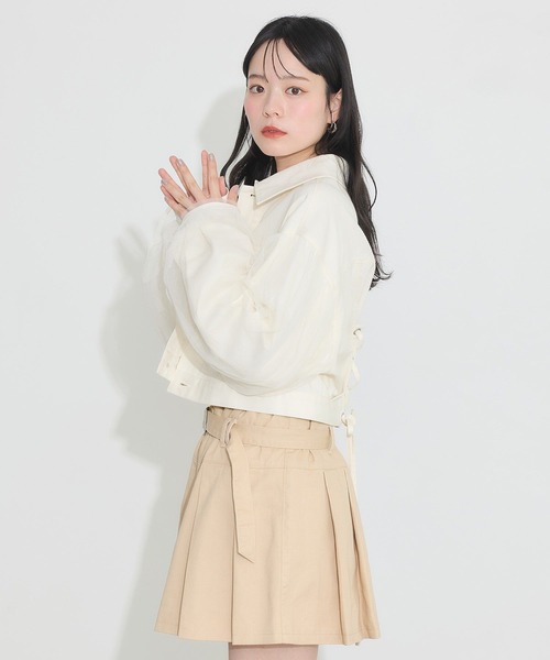 セール】チュールレイヤードバックレースアップジャケット（デニム