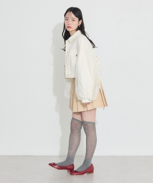 earth music&ecology（アースミュージックアンドエコロジー）の「チュールレイヤードバックレースアップジャケット（デニムジャケット・レディース・アイボリー/ブルー・FREE）」の16枚目の写真