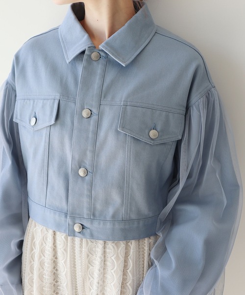 earth music&ecology（アースミュージックアンドエコロジー）の「チュールレイヤードバックレースアップジャケット（デニムジャケット・レディース・アイボリー/ブルー・FREE）」の22枚目の写真