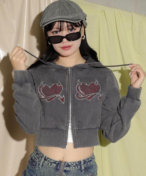 パーカー DISPARK/「25年春夏新作」HEARTDEVILピグメントパーカー レディース DISPARK/【25年春夏新作】HEARTDEVILピグメントパーカー