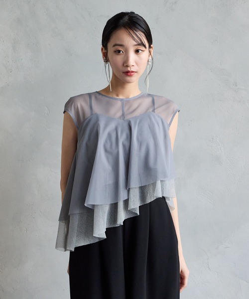 AIMER(エメ)の「アシンメトリーラメチュール2WAYブラウス(シャツ/ブラウス・レディース・ベージュ/ブラック/グレー・MEDIUM)」の11枚目の写真