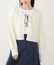 SHIPS Colors:〈手洗い可能〉Vネック パールモチーフボタン カーディガン