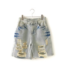 Chick | Damage Denim Half Pants / ヴィンテージデニム風 ダメージ加工パンツ(デニムパンツ)