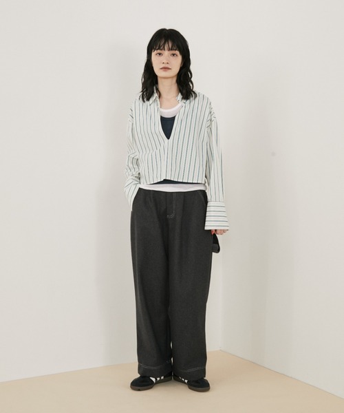 MERLOT(メルロー)の「【動画あり】マルチストライプショートスキッパーシャツ(シャツ/ブラウス・レディース・ブルー/ベージュ・FREE)」の8枚目の写真