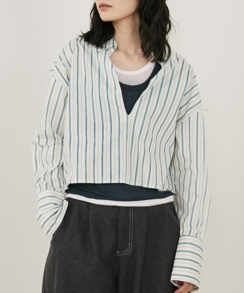 MERLOT(メルロー)の「【動画あり】マルチストライプショートスキッパーシャツ(シャツ/ブラウス・レディース・ブルー/ベージュ・FREE)」の13枚目の写真