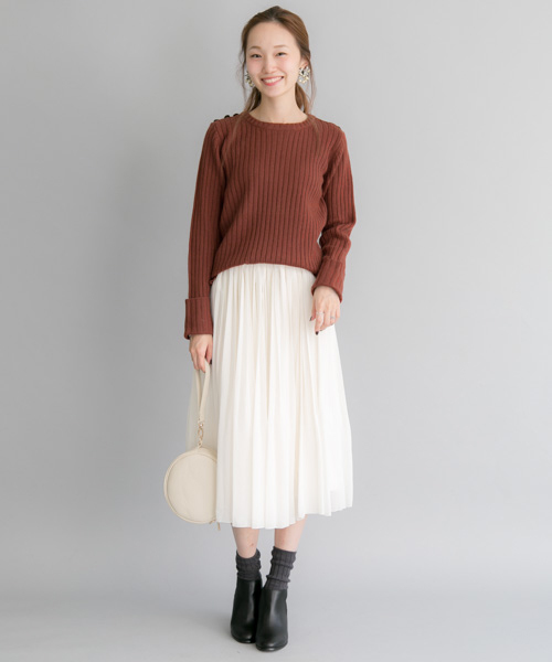 URBAN RESEARCH（アーバンリサーチ）の「UR 肩釦リブニットプルオーバー（ニット/セーター・レディース・ブラウン/オフホワイト/グレー・FREE）」の6枚目の写真