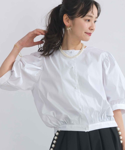 PICCIN(ピッチン)の「ノーカラーバルーンスリーブブラウス(シャツ/ブラウス・レディース・オフホワイト/ブラック/サックスブルー・M)」の2枚目の写真