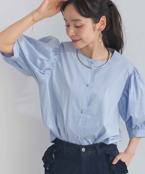 PICCIN(ピッチン)の「ノーカラーバルーンスリーブブラウス(シャツ/ブラウス・レディース・オフホワイト/ブラック/サックスブルー・M)」の10枚目の写真