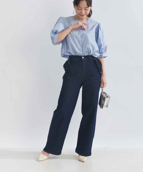 PICCIN(ピッチン)の「ノーカラーバルーンスリーブブラウス(シャツ/ブラウス・レディース・オフホワイト/ブラック/サックスブルー・M)」の6枚目の写真