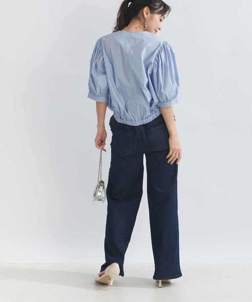 PICCIN(ピッチン)の「ノーカラーバルーンスリーブブラウス(シャツ/ブラウス・レディース・オフホワイト/ブラック/サックスブルー・M)」の4枚目の写真