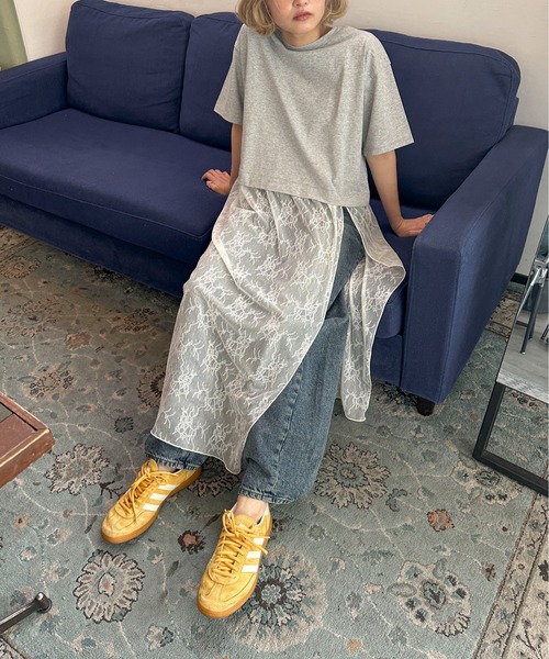 PILIT（ピリット）の「レース ドッキングワンピース（ワンピース・レディース・オフホワイト/杢グレー・MEDIUM）」の5枚目の写真