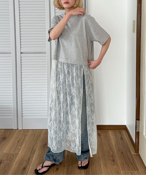 PILIT（ピリット）の「レース ドッキングワンピース（ワンピース・レディース・オフホワイト/杢グレー・MEDIUM）」の9枚目の写真