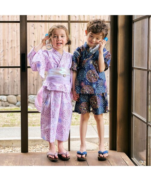 apres les cours（アプレレクール）の「【リンク】アプレのはんなりBOYS甚平（浴衣・キッズ・アイボリー/サックスブルー/ネイビー/ライトインディゴブルー/キナリ・80/130/120/110/100/90）」の22枚目の写真