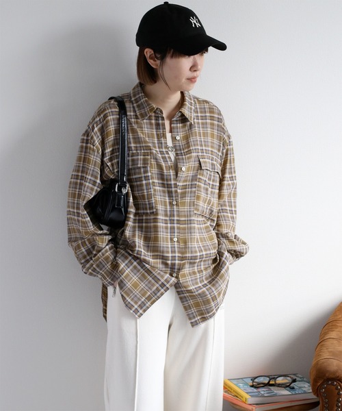 cepo(セポ)の「シアーチェックオーバーシャツ(シャツ/ブラウス・レディース・ブラック系その他/ベージュ系その他・M)」の2枚目の写真