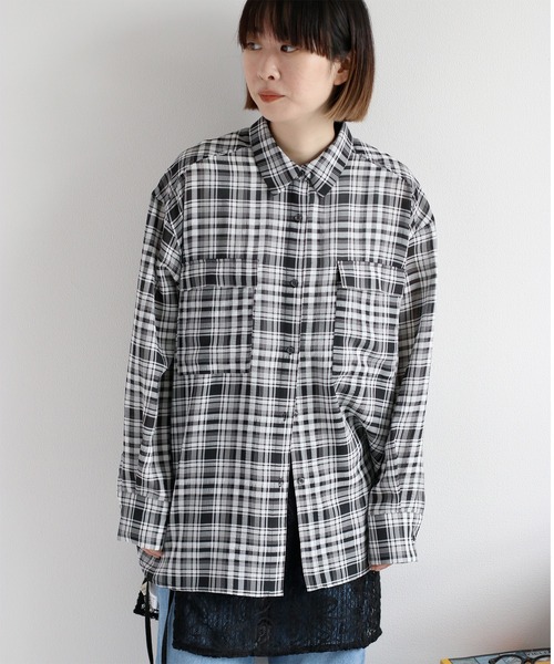 cepo(セポ)の「シアーチェックオーバーシャツ(シャツ/ブラウス・レディース・ブラック系その他/ベージュ系その他・M)」の3枚目の写真