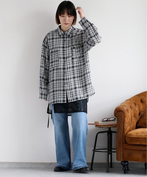 cepo(セポ)の「シアーチェックオーバーシャツ(シャツ/ブラウス・レディース・ブラック系その他/ベージュ系その他・M)」の9枚目の写真