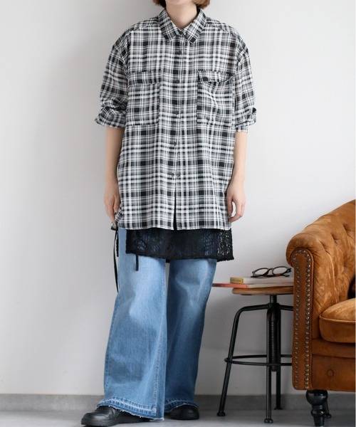 cepo(セポ)の「シアーチェックオーバーシャツ(シャツ/ブラウス・レディース・ブラック系その他/ベージュ系その他・M)」の4枚目の写真