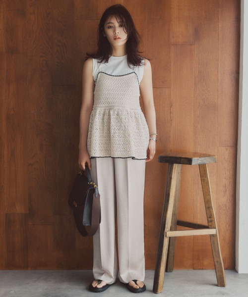 Mila Owen ミラオーウェン　ウエストグログランゴム2タックサテンパンツ Mila Owen（ミラオーウェン）の「ウエストグログランゴム2タック