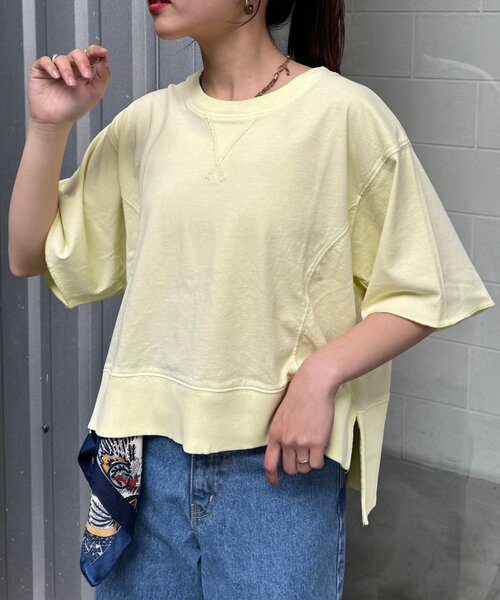 CIAOPANIC TYPY(チャオパニックティピー)の「【すっきり見え】クロップド丈ピグメントTee(Tシャツ/カットソー・レディース・イエロー/ブラウン/チャコールグレー/グレー系その他・ONE SIZE)」の4枚目の写真