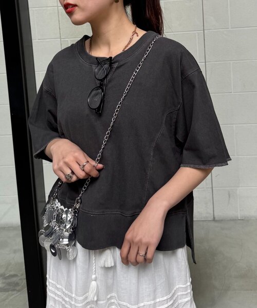 CIAOPANIC TYPY(チャオパニックティピー)の「【すっきり見え】クロップド丈ピグメントTee(Tシャツ/カットソー・レディース・イエロー/ブラウン/チャコールグレー/グレー系その他・ONE SIZE)」の8枚目の写真