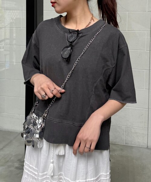 CIAOPANIC TYPY(チャオパニックティピー)の「【すっきり見え】クロップド丈ピグメントTee(Tシャツ/カットソー・レディース・イエロー/ブラウン/チャコールグレー/グレー系その他・ONE SIZE)」の9枚目の写真