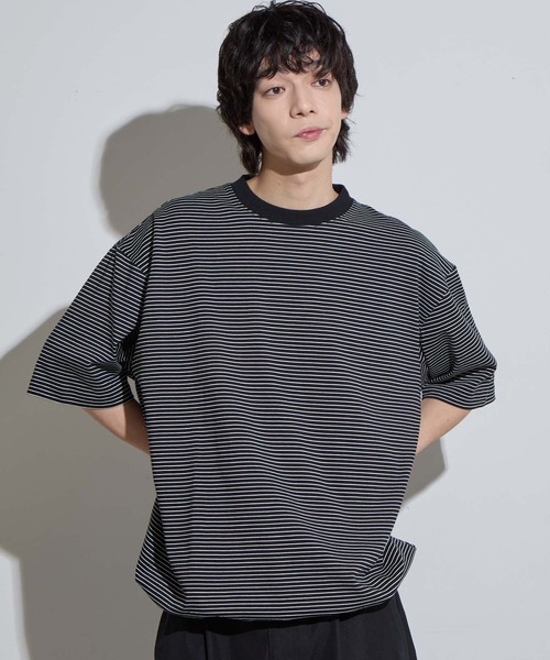 SLICK(スリック)の「【SLICK/スリック】Micro Border Drawstring T-Shirt / マイクロボーダードローストリングTシャツ /オーバーサイズ シルエット / ヘビーウェイト(Tシャツ/カットソー・メンズ・キナリ/ブラック/ブラウン/ブラック系その他・1/2/3)」の12枚目の写真
