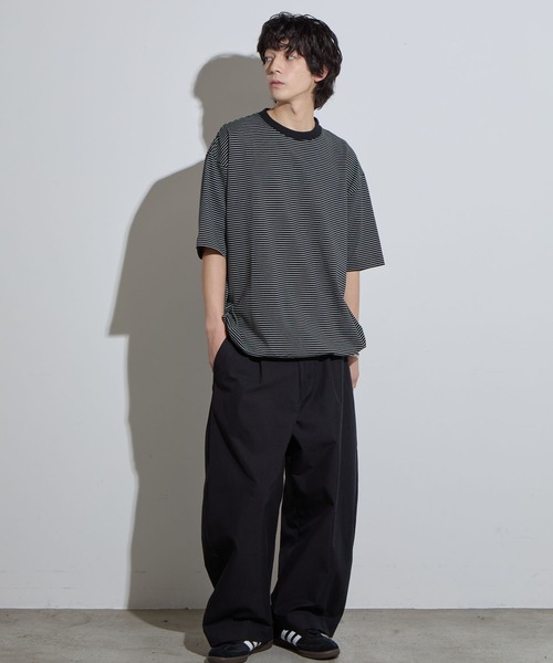 SLICK(スリック)の「【SLICK/スリック】Micro Border Drawstring T-Shirt / マイクロボーダードローストリングTシャツ /オーバーサイズ シルエット / ヘビーウェイト(Tシャツ/カットソー・メンズ・キナリ/ブラック/ブラウン/ブラック系その他・1/2/3)」の16枚目の写真