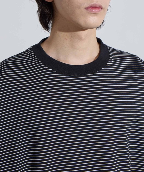 SLICK(スリック)の「【SLICK/スリック】Micro Border Drawstring T-Shirt / マイクロボーダードローストリングTシャツ /オーバーサイズ シルエット / ヘビーウェイト(Tシャツ/カットソー・メンズ・キナリ/ブラック/ブラウン/ブラック系その他・1/2/3)」の19枚目の写真