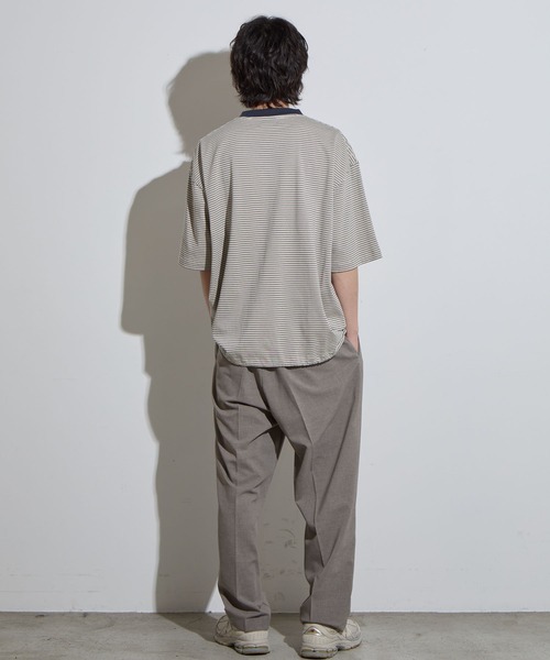 SLICK(スリック)の「【SLICK/スリック】Micro Border Drawstring T-Shirt / マイクロボーダードローストリングTシャツ /オーバーサイズ シルエット / ヘビーウェイト(Tシャツ/カットソー・メンズ・キナリ/ブラック/ブラウン/ブラック系その他・1/2/3)」の11枚目の写真