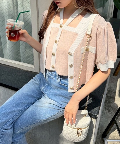 one after another NICE CLAUP(ワンアフターアナザーナイスクラップ)の「セット対応/配色ニットカーディガン(ニット/セーター・レディース・ピンク/ネイビー/サックスブルー/アイボリー・FREE)」の12枚目の写真