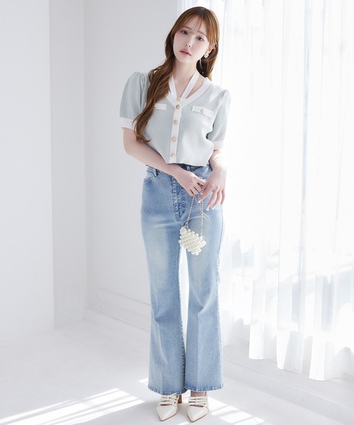 one after another NICE CLAUP(ワンアフターアナザーナイスクラップ)の「セット対応/配色ニットカーディガン(ニット/セーター・レディース・ピンク/ネイビー/サックスブルー/アイボリー・FREE)」の5枚目の写真