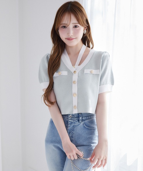 one after another NICE CLAUP(ワンアフターアナザーナイスクラップ)の「セット対応/配色ニットカーディガン(ニット/セーター・レディース・ピンク/ネイビー/サックスブルー/アイボリー・FREE)」の8枚目の写真