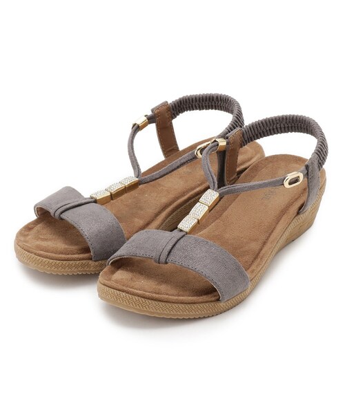 SHOO・LA・RUE（シューラルー）の「ビジューYストラップサンダル（サンダル・レディース・ダークグレー/ゴールド/ナチュラル・35/45）」の2枚目の写真
