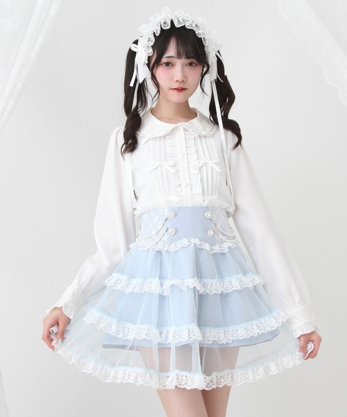 DearMyLove(ディアマイラブ)の「チュール重ねパールフリルスカート(スカート・レディース・ベビーピンク/サックスブルー/ブラック・3L/MEDIUM/LARGE/LL)」の14枚目の写真